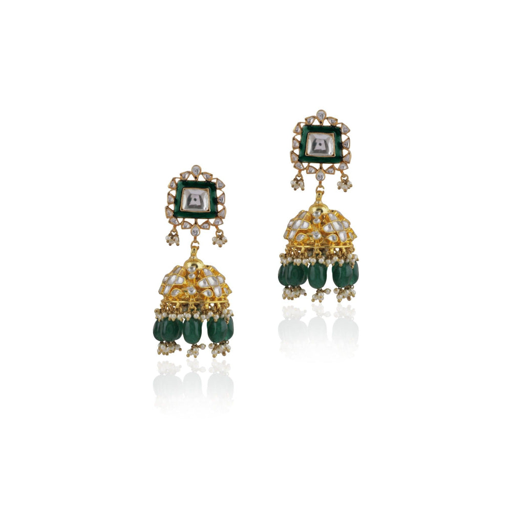 RIANA JEWELLERY Green Minakari White Jhumki