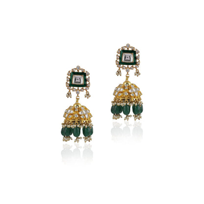 RIANA JEWELLERY Green Minakari White Jhumki