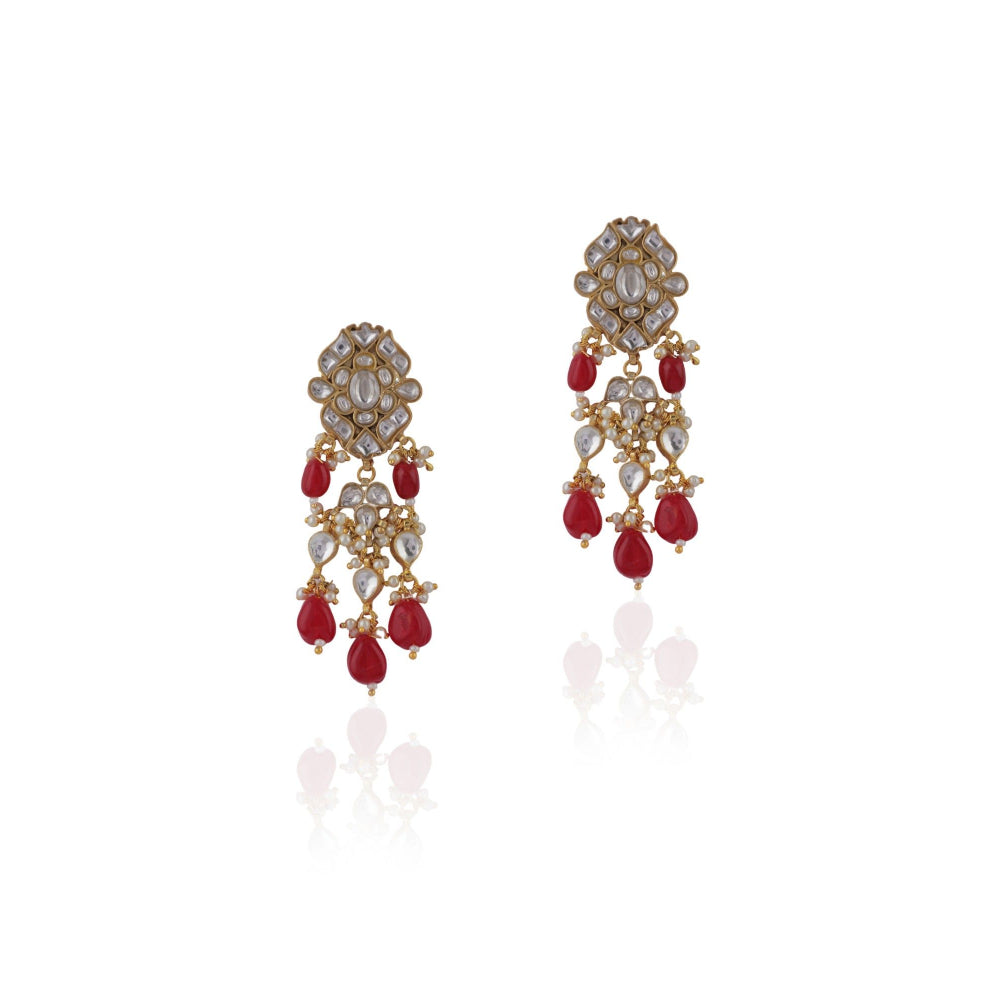 RIANA JEWELLERY Pink Beads Jadtar Floral Earrings
