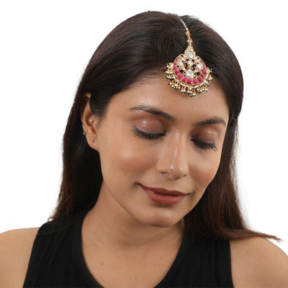 RIANA JEWELLERY Pink & White Jadtar Maang Tikka