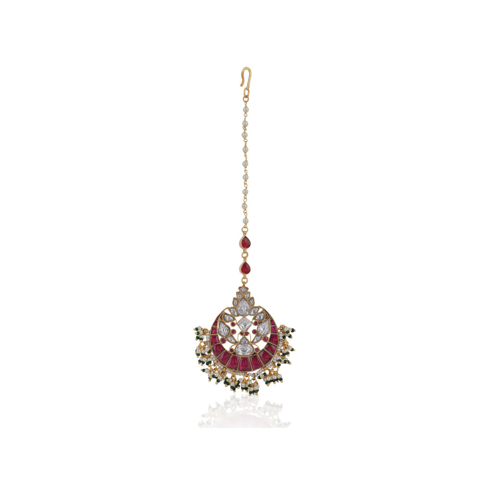 RIANA JEWELLERY Pink & White Jadtar Maang Tikka