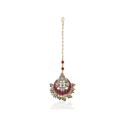 RIANA JEWELLERY Pink & White Jadtar Maang Tikka
