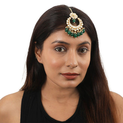 RIANA JEWELLERY Green Beads White Jadtar Tikka