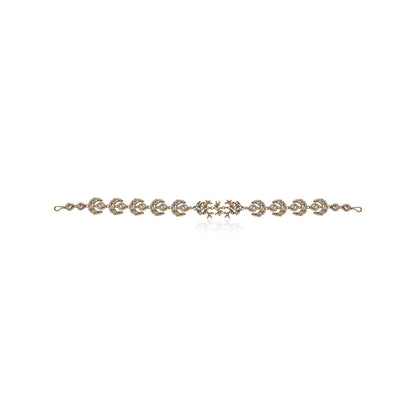 RIANA JEWELLERY Chand Shape Mathapatti Hairband Studded with White Jadtar Stones
