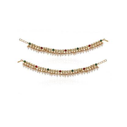 RIANA JEWELLERY Red & Green Pearl Beaded Payal