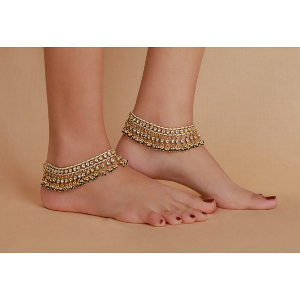 RIANA JEWELLERY Traditional Wear Green White Payal
