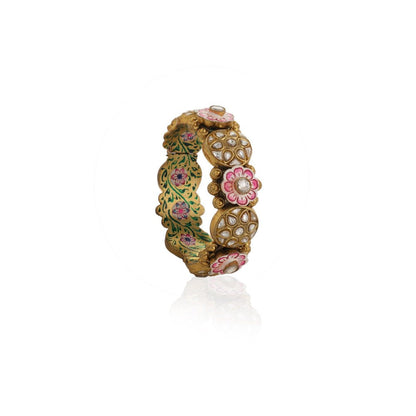 RIANA JEWELLERY Pink Green Minakari Bangle