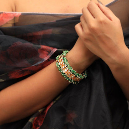 RIANA JEWELLERY Sea Green Hangings With White Jadtar Bangle