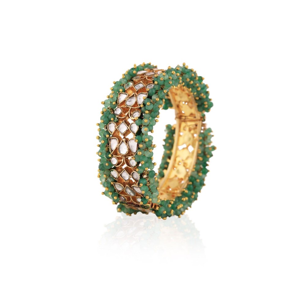 RIANA JEWELLERY Sea Green Hangings With White Jadtar Bangle