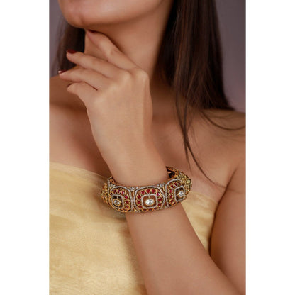 RIANA JEWELLERY Designer Multicolour Jadau Pink Bangle For Women
