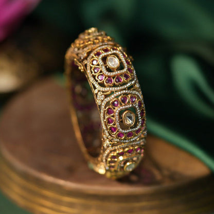 RIANA JEWELLERY Designer Multicolour Jadau Pink Bangle For Women