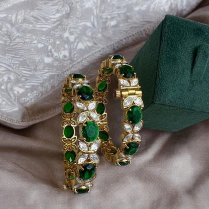 RIANA JEWELLERY Emerald Green White Gold Plated Bangle