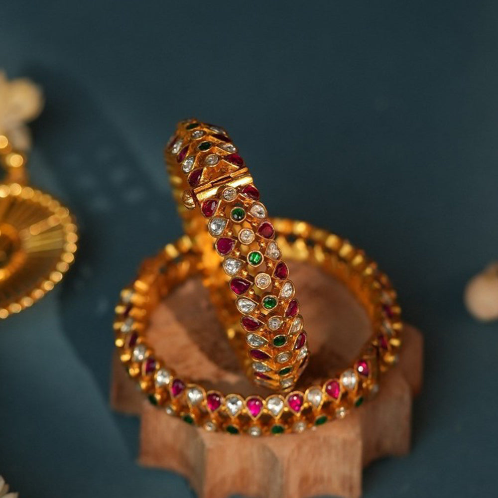 RIANA JEWELLERY Designer Multicolour Jadau Pink Bangle For Women