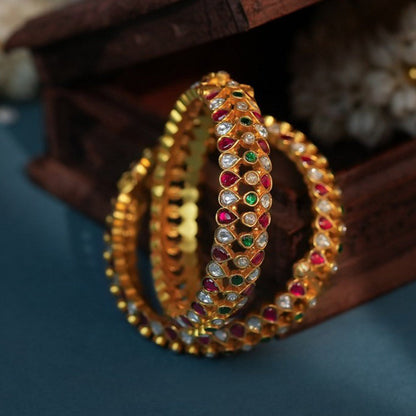 RIANA JEWELLERY Designer Multicolour Jadau Pink Bangle For Women