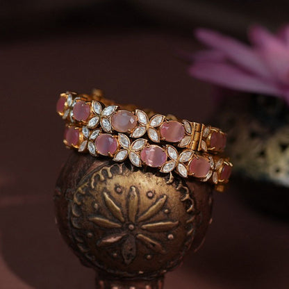 RIANA JEWELLERY Light Pink Stone Floral Shade Bangle