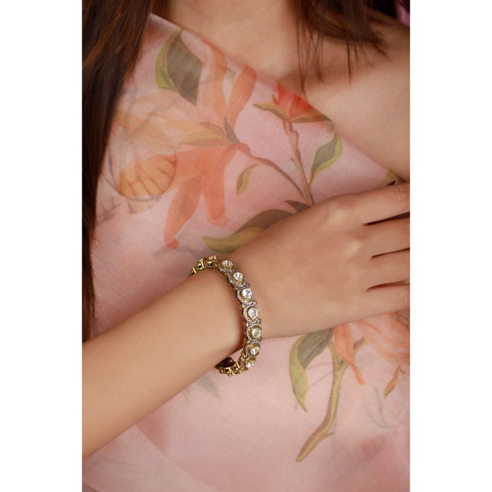 RIANA JEWELLERY Golden White Openable Bangle