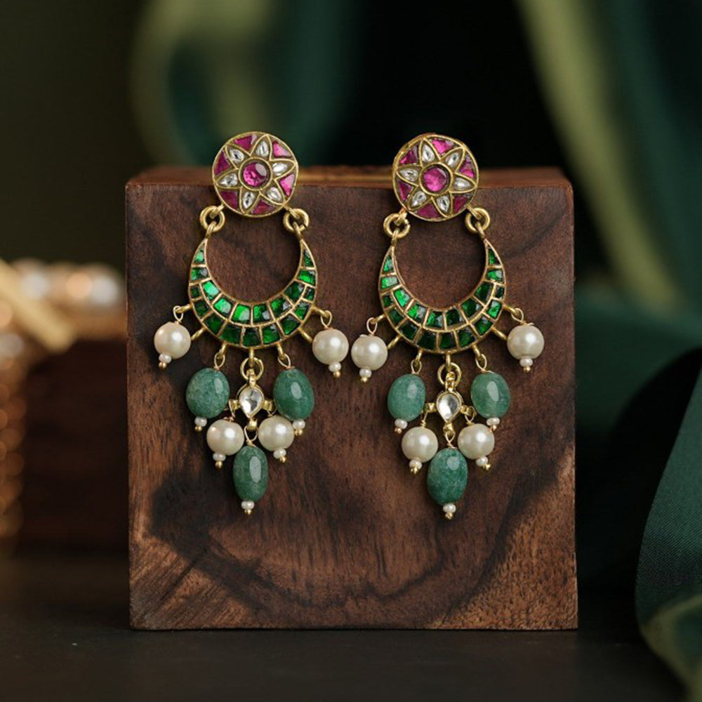 RIANA JEWELLERY Gold Plated Pink Green Chandbaali