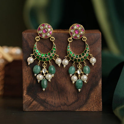 RIANA JEWELLERY Gold Plated Pink Green Chandbaali