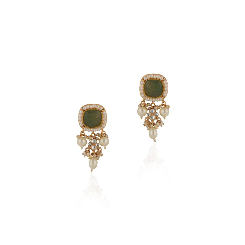 RIANA JEWELLERY Emerald Stone Pearl Earrings