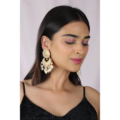 RIANA JEWELLERY White Pearl Beaded Jadtar Embellished Earrings
