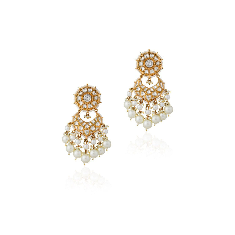 RIANA JEWELLERY White Pearl Beaded Jadtar Embellished Earrings