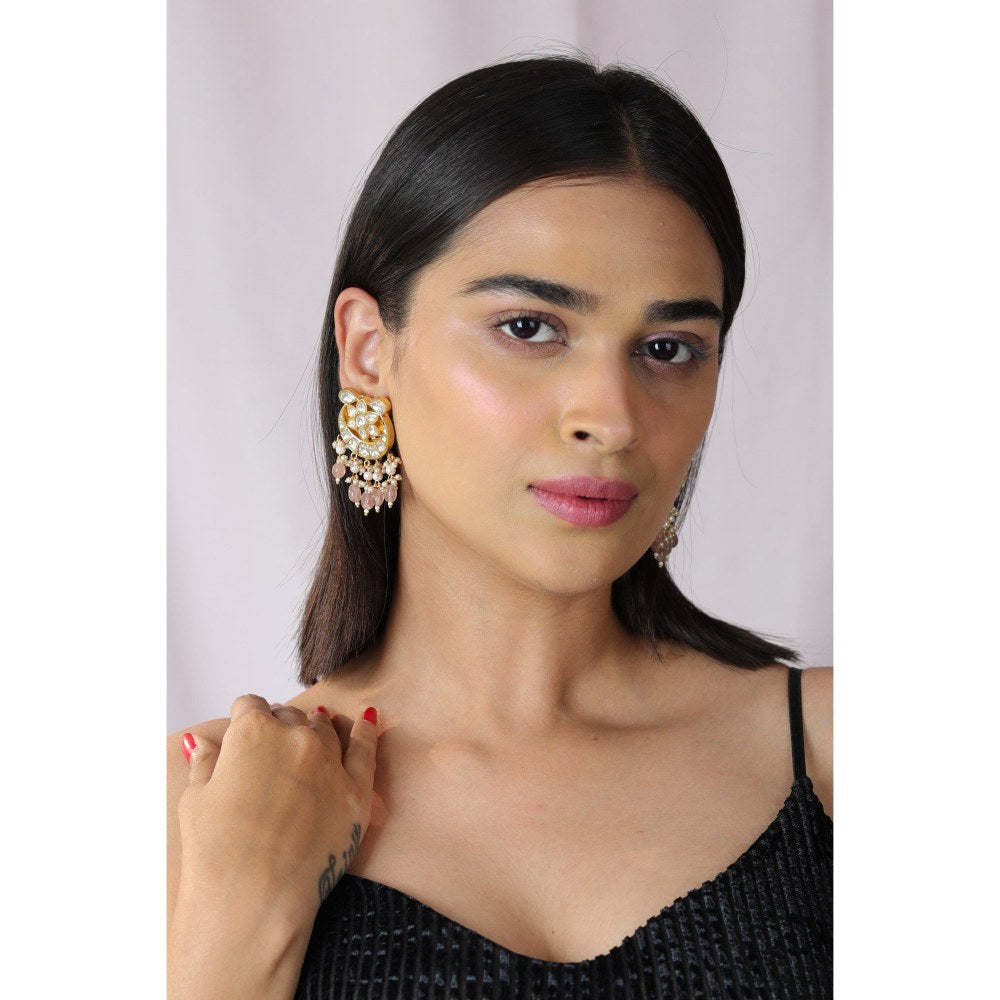 RIANA JEWELLERY Pink Bead Gold Plated Drop Earrings