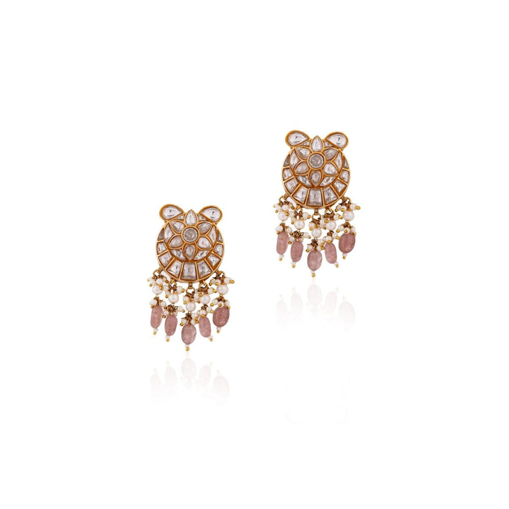 RIANA JEWELLERY Pink Bead Gold Plated Drop Earrings