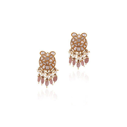 RIANA JEWELLERY Pink Bead Gold Plated Drop Earrings