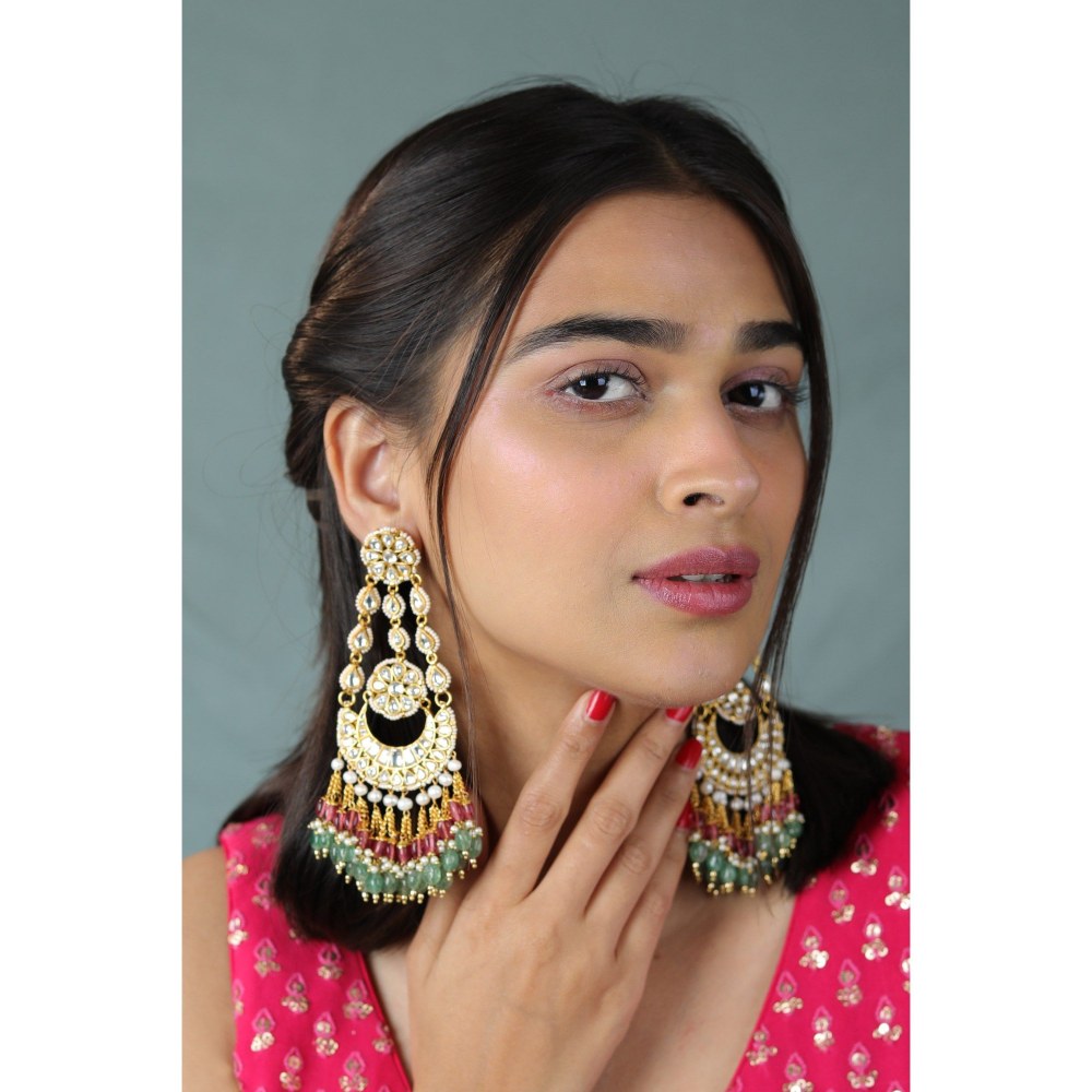 RIANA JEWELLERY Gold Plated Long Designer Dangler Earrings