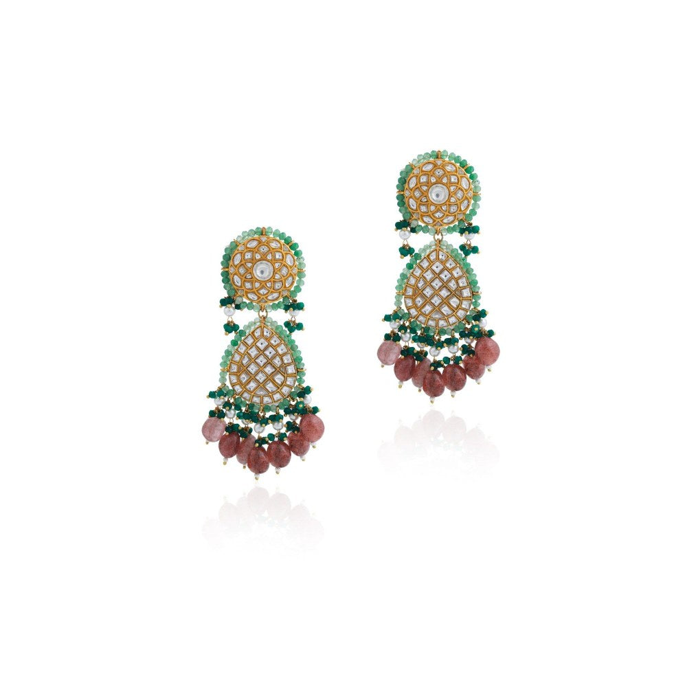 RIANA JEWELLERY Pastel Sea Green Beads Indian Jadau Earrings