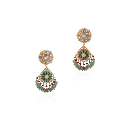 RIANA JEWELLERY Green Colour Gold Plated Jadtar Earrings