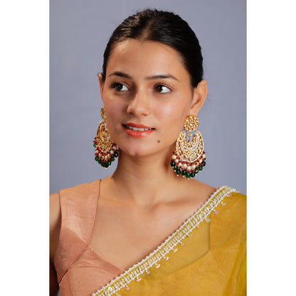 RIANA JEWELLERY Red & Green Gold Plated Chandbaali