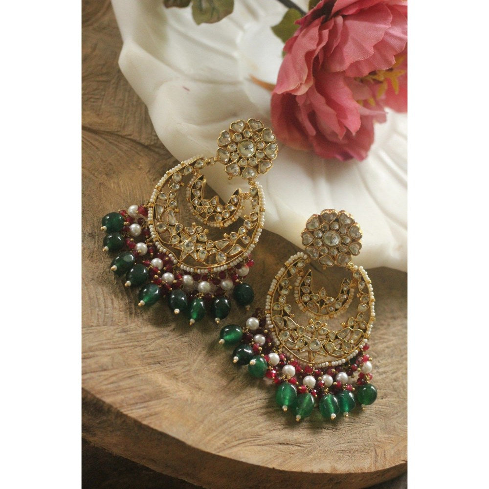 RIANA JEWELLERY Red & Green Gold Plated Chandbaali