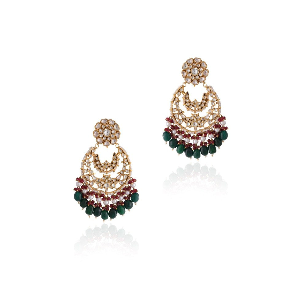 RIANA JEWELLERY Red & Green Gold Plated Chandbaali