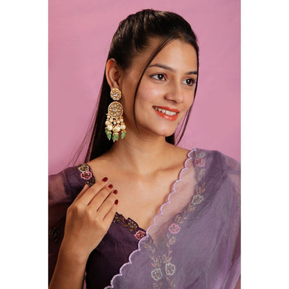 RIANA JEWELLERY Sea Green Beaded Jadau Earrings With Pearl