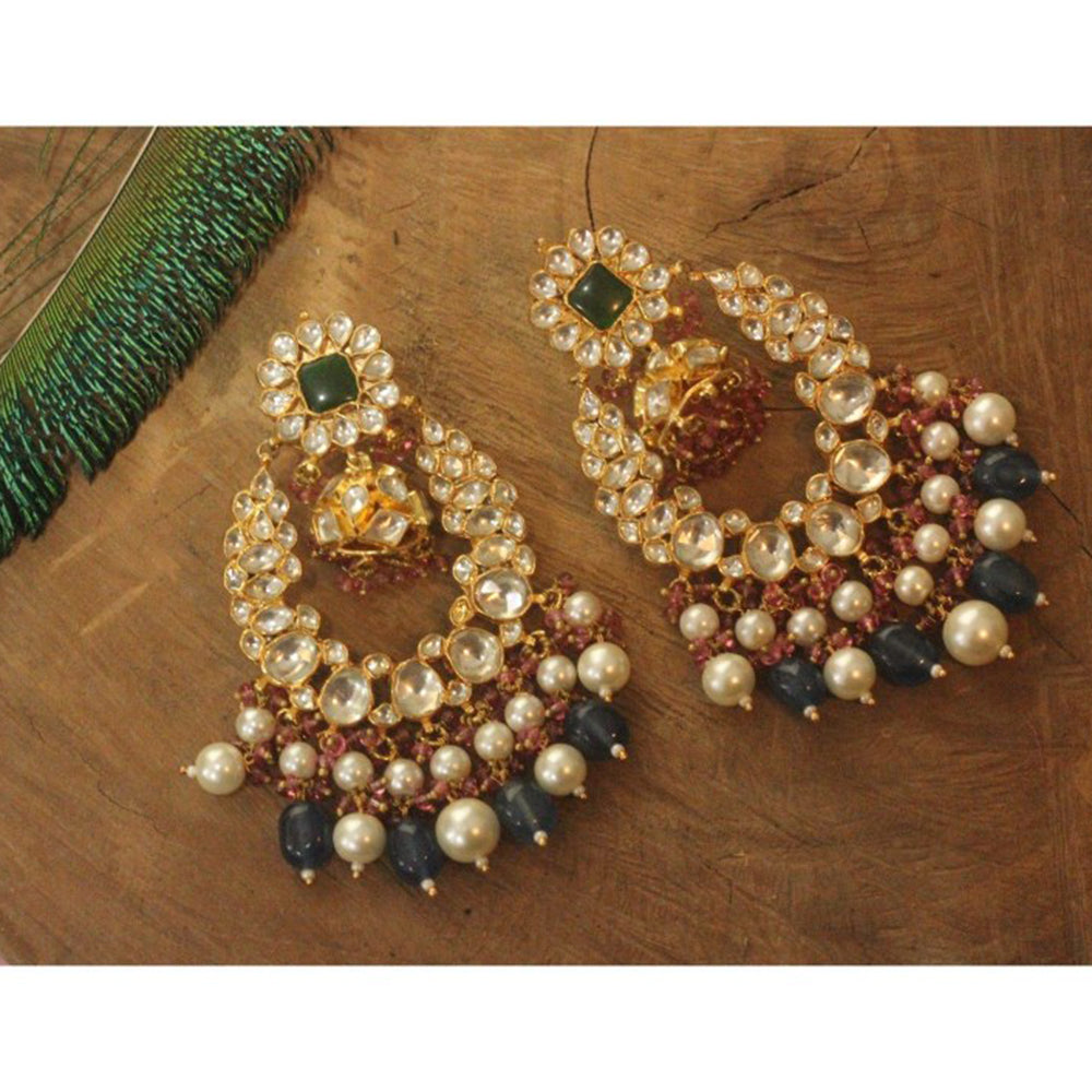 RIANA JEWELLERY Blue Beads With White Pearl Long Earrings