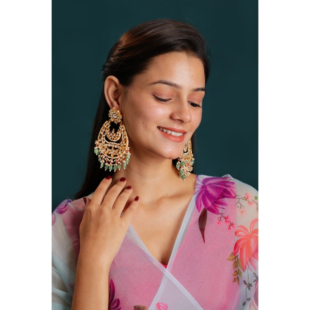 RIANA JEWELLERY Indian Traditional Wear White Jadtar Stone Chandbaali