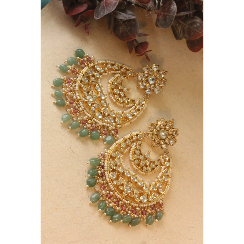RIANA JEWELLERY Indian Traditional Wear White Jadtar Stone Chandbaali