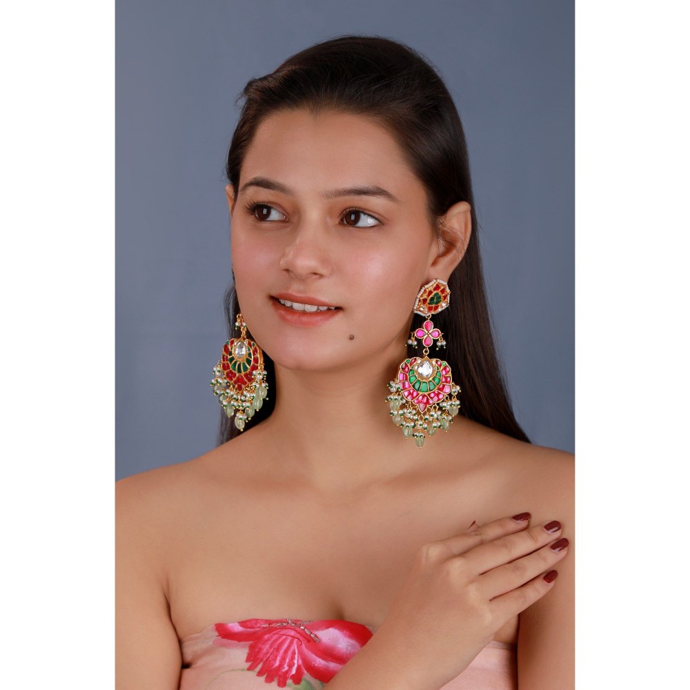 RIANA JEWELLERY 22Kt Gold Plated Multicolour Long Earrings