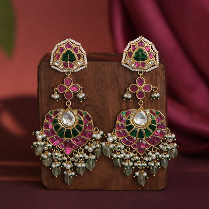 RIANA JEWELLERY 22Kt Gold Plated Multicolour Long Earrings