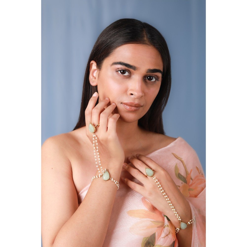 RIANA JEWELLERY Pearl Hathphool, Panja, Hand Harness, Indian Jewellery