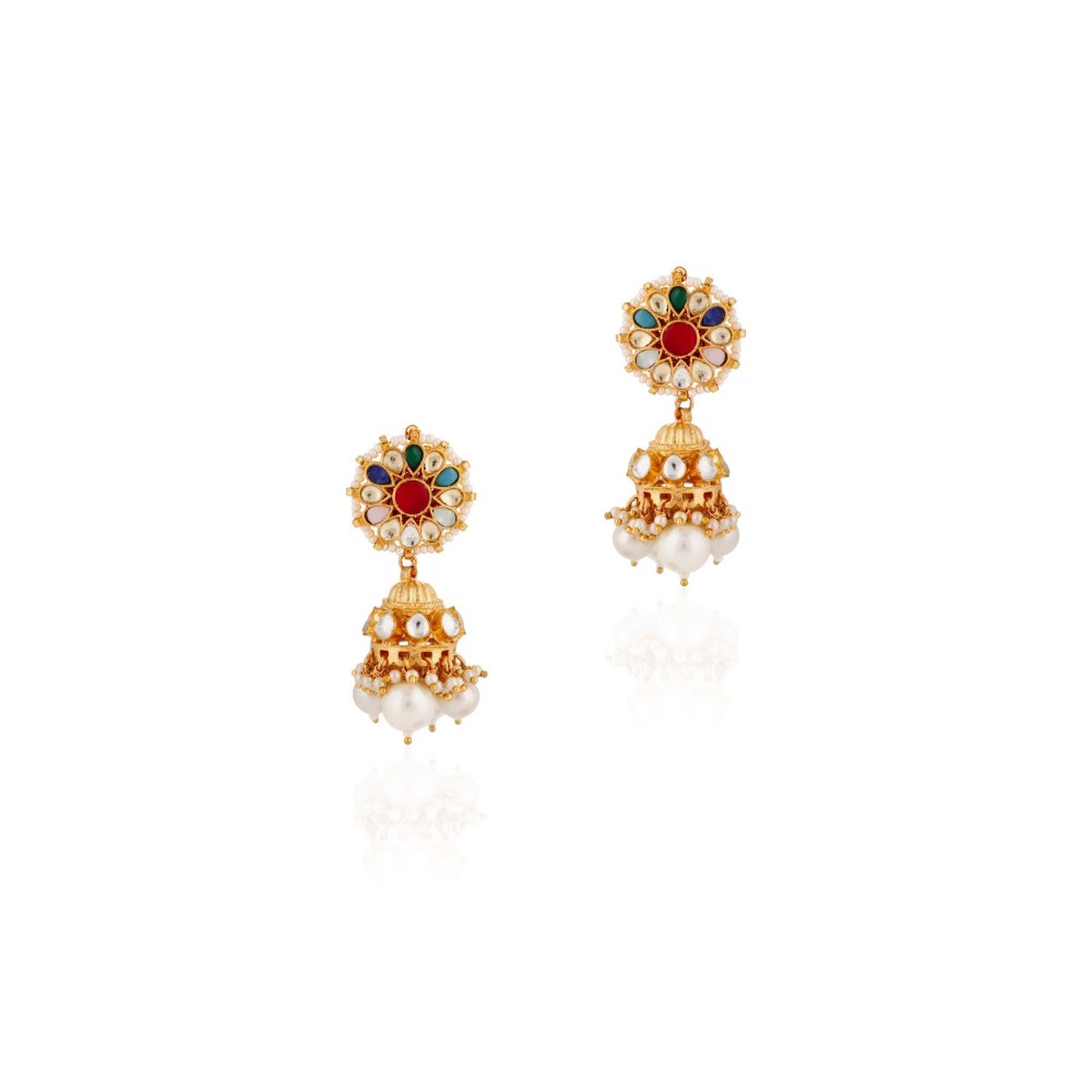 RIANA JEWELLERY Navratna Choker With Jhumki