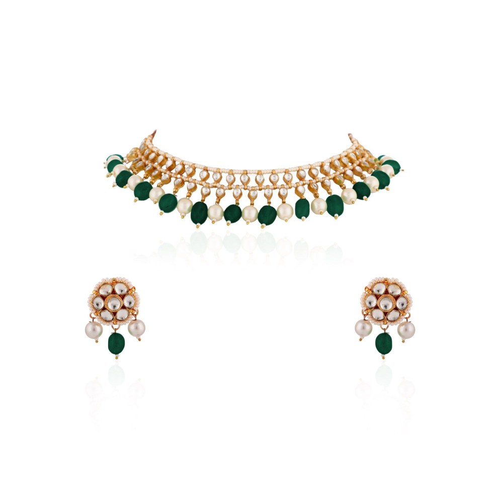 RIANA JEWELLERY Green White Choker Set