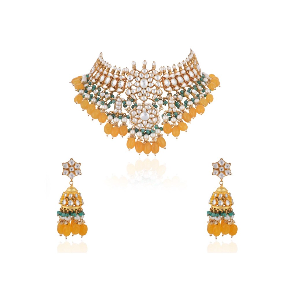 RIANA JEWELLERY Haldi Special Yellow Choker Set