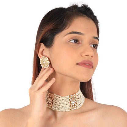 RIANA JEWELLERY Glamorous White Pearl Choker Set