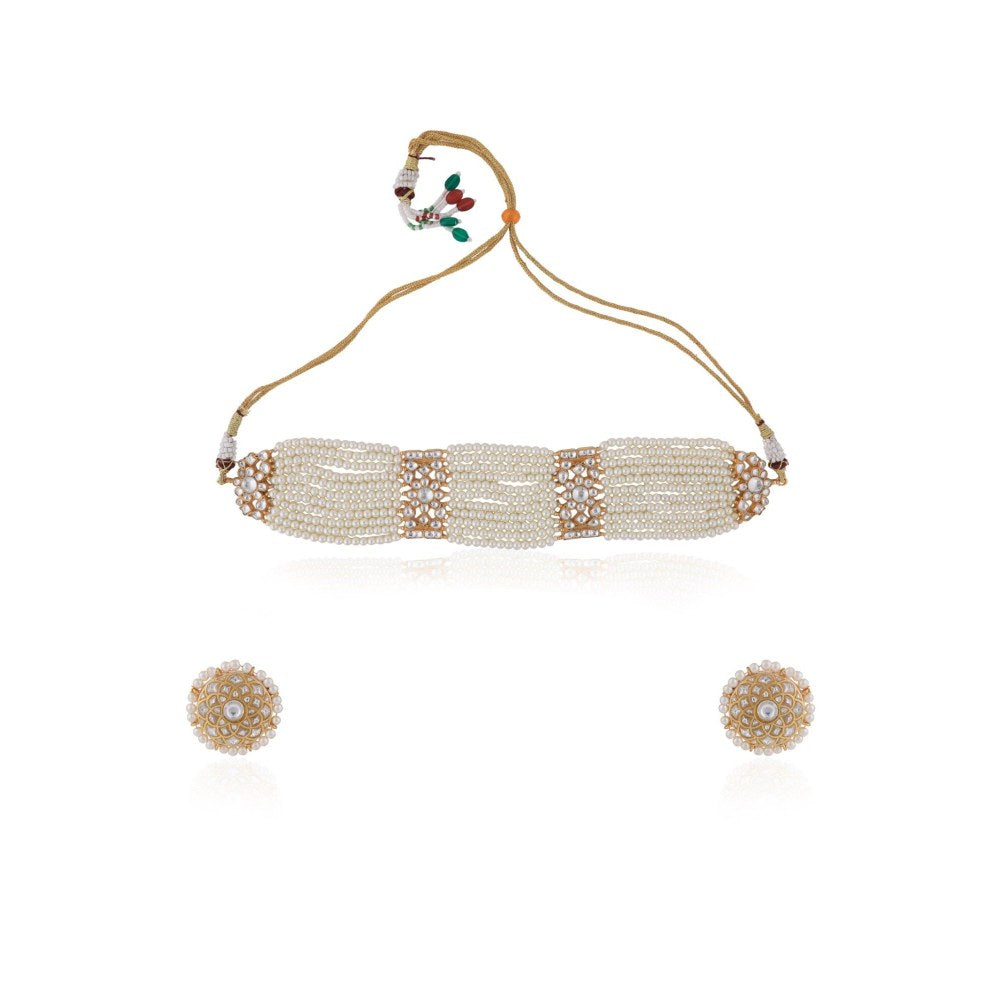 RIANA JEWELLERY Glamorous White Pearl Choker Set