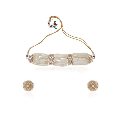 RIANA JEWELLERY Glamorous White Pearl Choker Set