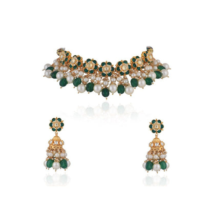 RIANA JEWELLERY Floral Design Choker With Jhumka