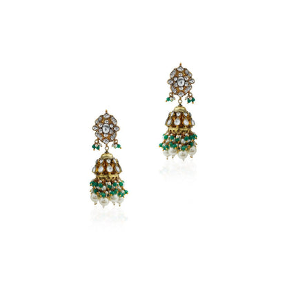 RIANA JEWELLERY Gold Finish Elegant Jadau Green Choker With Jhumki's