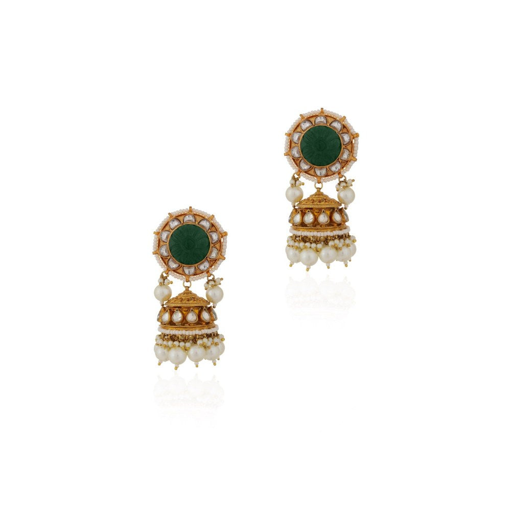 RIANA JEWELLERY Indian Handcrafted Green Necklace Set With Monazite And Carved Stones